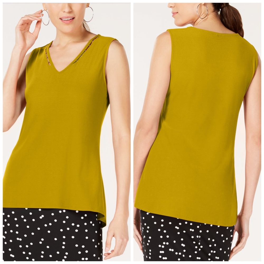 Alfani Gold Embellished V-Neck Tank Top Petite Size Large